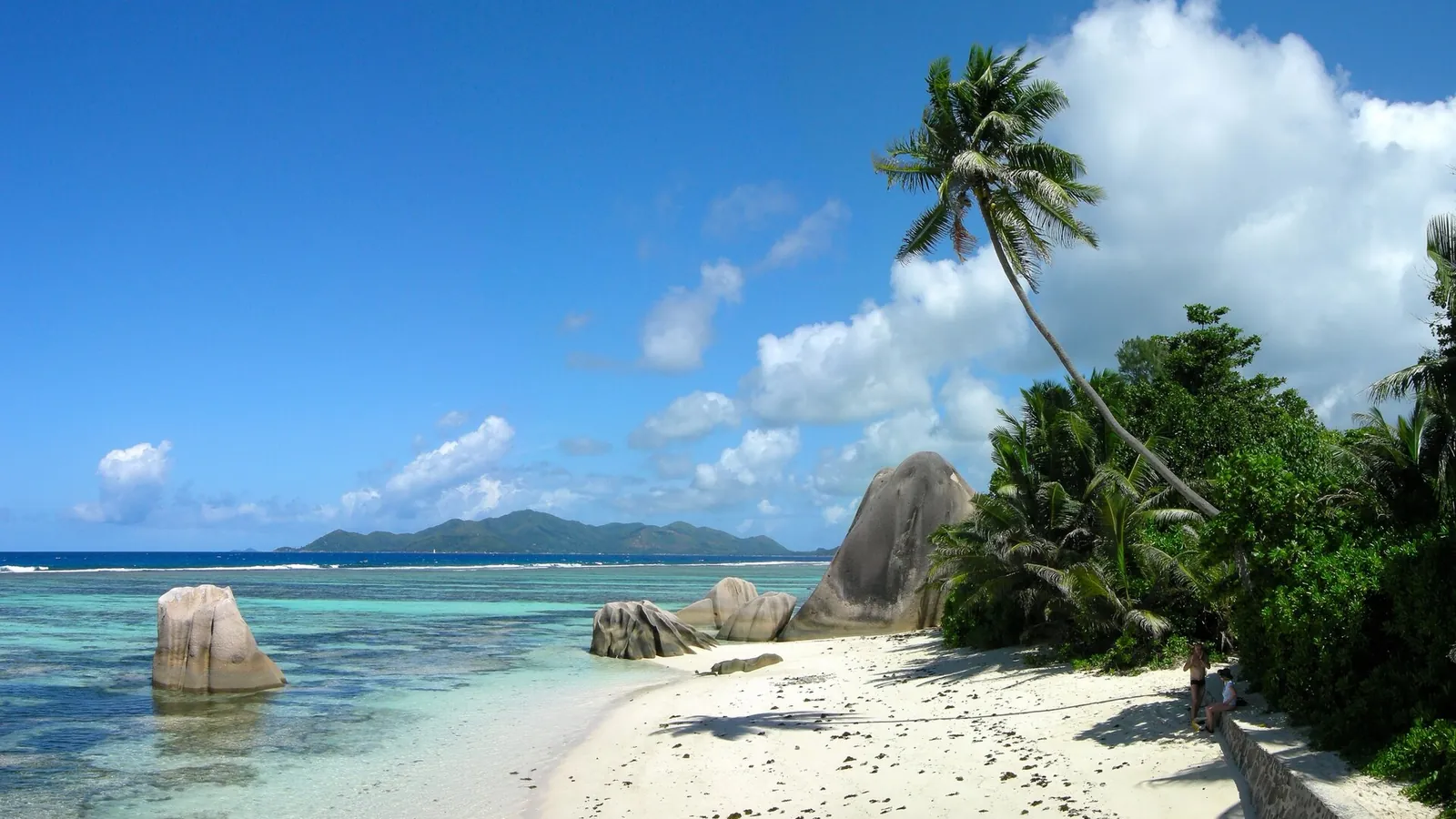 Palm trees and granite rocks at Anse Source d'Argent, La Digue, Seychelles