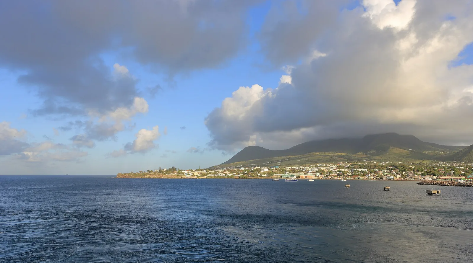 Dawn light over the coastline of Saint Kitts in the Caribbean