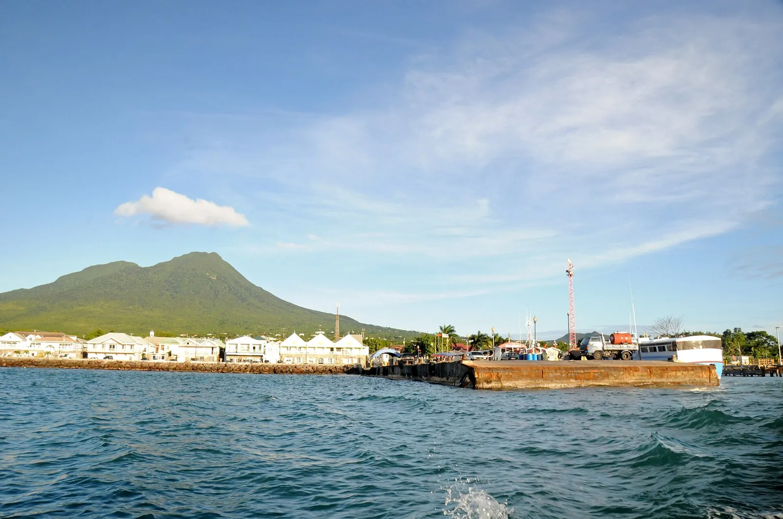 Charlestown on Nevis with Nevis Peak rising in the distance