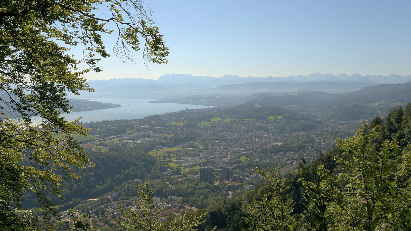 View over the Sihl Valley and Lake Zurich, Switzerland